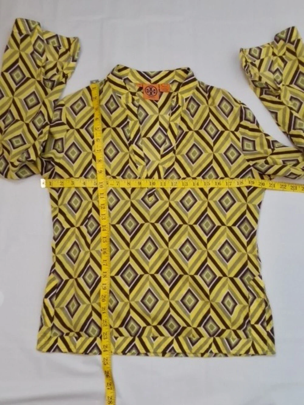 Tory Burch Yellow Geometric V-Neck Blouse